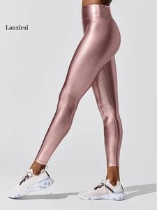 Capris Summer Women Sexy Metallic Luster Pencil Leggins Pants Fashion Streetwear High talia błyszczące złote różowe zielone legginsy