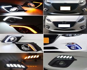 2 pçs drl para mazda 3 mazda3 axela 2014 2015 2016 led luzes diurnas luz de nevoeiro lâmpada com sinal volta light4738554