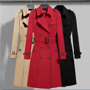 Women Long Trench Coat Double Breasted Windproof British Style Female Windbreaker Coat Slim With Belt M-5XL