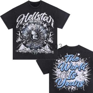 남자 티셔츠 Hellstar Cotton 티셔츠 패션 패션 흑인 남성 여성 디자이너 옷 만화 그래픽 펑크 록 탑 여름 하이 스트리트 스트리트웨어 J230807