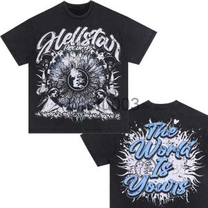 Erkek Tişörtler Hellstar Pamuk T-Shirt Moda Siyah Erkekler Kadın Tasarımcı Kıyafetleri Çizgi Film Punk Rock Üstler Yaz High Street Street Giyim J230807