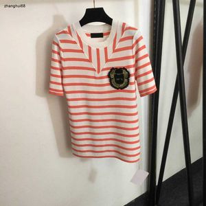 designer women T shirt luxurious fashion Embroidered logo striped short sleeve knitting high quality ladies upper garment Jan 22