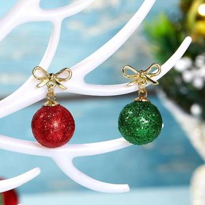 Серьги-гвоздики с Рождеством, зеленый, красный, круглый шар для женщин, блестки, лампочки, снежинки, звезды, висячие серьги, годовые праздничные украшения