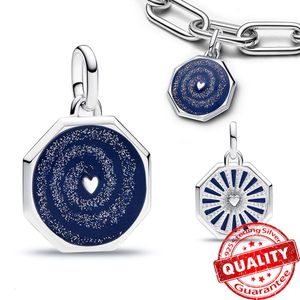 ME Series Sterling Sier Blue Celestial Galaxy Heart Medallion Charm Fit Me Bracelet Women Romantic Jewelry Gift