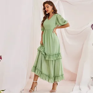 Sukienki swobodne kobiety Spring Muzułmańska sukienka Elegancka luźna kaftan sundress długie rękawowe maxi szat