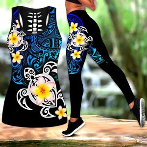 Capris Fashion Women Legging Polinesian Tattoo Turtle Flowers 3D su gambe stampato Top canotta sexy elastica femmina gambings magri