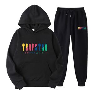 Moda eşofman erkekler/kadınlar trapstar markası baskılı spor giyim erkekleri 50 renk sıcak iki parça set gevşek kapüşonlu sweatshirt pantolon koşu