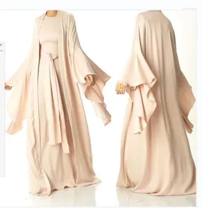 Etnik Giyim Muslin Abaya Kadınlar İçin Ramazan İslami Gevşek Uzun Elbise Moda Saten Uzun kollu artı Müslüman hırka takım elbise