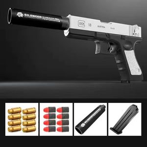 Pistol Manual EVA Soft Bullet Foam Darts Shell Ejection Toy Gun Blaster Firing With Silencer Bullets For Children Kid Adult CS Fighting Outdoor Games 010