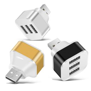 Adaptador divisor de alta velocidade plugue portátil 3 portas usb2.0 hub liga de alumínio + abs extensor de telefone plugue rotativo