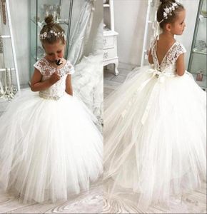 White Flower Girl Dresses 2019 Western Garden Weddings Sheer Cap Sleeve Appliqued With Laceup Back Toddler Kids Birthday Dress1096857