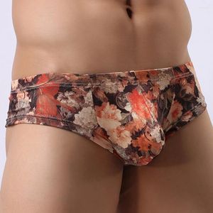 Cuecas masculinas sexy floral impressão baixa cintura briefs bottom shorts roupa interior de alta qualidade baixa ascensão lingerie macia sleepwear