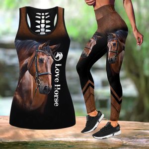 Capris Beautiful Love Horse 3d Tüm Baskılı İçi İçi Boş Tank Toz Taytlar Seti Fiess Dişi Tam Uzunluk Taytlar Pantolon DDK94