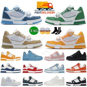 Classic Virgil Trainer Casual Shoes Low Flat Sneakers Calfskin Overlays Abloh Embossed Denim Green White Canvas Tennis Outdoor DHgate Designer Size EUR36-45