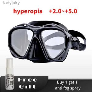 Diving Masks Farsighted Presbyopia Diving Mask with Tempered Glass Lenses Reading Hyperopia Dive Gear for Men Women +2.0 to +5.0L240122