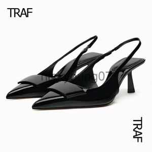 Sandals TRAF 2024 Modern Office Shoes Heels for Women Black Wedding Slingback Pointed toe High heels Woman Pumps High-heeled FemaleJ240122