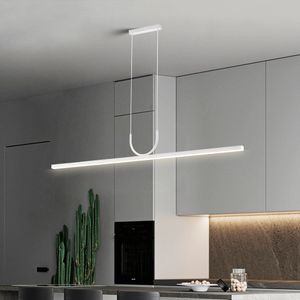 Modern Simple LED Chandelier Black/White Dining Room Kitchen Island Long Pendant Lamp Restaurant Bar Coffee Office Hanging Light