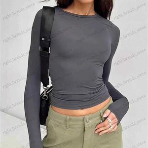 T-shirt da donna T-shirt a maniche lunghe Donna Autunno Inverno Y2k Crop Top Casual Slim Fit Pullover Solid O Collo T-shirt Streetwear Donna Basic Tee T240122