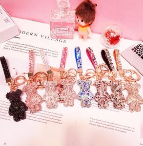 Cute Handmade jewelry DIY Cartoon Rhinestone Bears Keychain Crystal Bomgom Bear Key Chain Keyring Bag Charm Pendant Accessories3077247