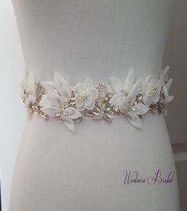 Cintura da sposa con fiori in rilievo squisiti su misura per accessori da sposa con cristalli di strass, fasce da sposa con nastro255474148483