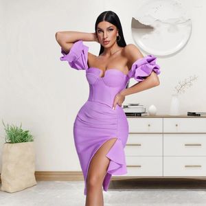 Sıradan Elbiseler Hqbory 2024 Yaz Kadınlar Orta Uzunluklu Bandaj Elbise Seksi Bayanlar Puf Kılıf Zarif Bodycon Party Moda Vestido