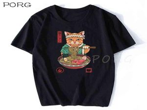 Neko Ramen Japan Cat Аниме Футболка Men039s Высокое качество Эстетическая хлопковая крутая винтажная футболка Harajuku Уличная одежда Camisetas Hom3246859