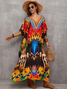 Costumi da bagno da donna Fitshinling Bohemian 2024 Robe Cover-Ups Oversize Beach Dress Abiti per le donne Stampa Bagno colorato Sexy Outing Summer