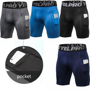 Byxor med fickmens komprimering snabb torr korta leggings kör tights gym fiess sport shorts leggings manlig