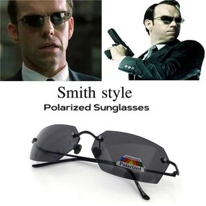 Solglasögon Matrix Agent Smith Style Solglasögon Män polariserade Driving Sun Glasögon Male Rimless Sun Glasses Anti-Blue Ray Day Night Vision YQ240120