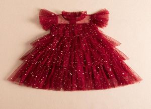 Girl039s Dresses Summer Layers Cake Dress For Girls Star Ruffy Sleeve Tulle Tutu Kids Girl Red Year Ceremory Party Elegant4474591
