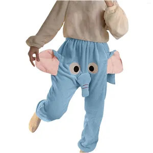 Pijamas femininos unissex pelúcia animal pijama bottoms para casais inverno macio com rosto e orelhas de elefante divertido