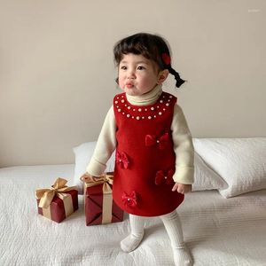 Vestidos de menina 2024 bebê princesa vestido vermelho conjuntos para crianças colete ano festa de aniversário roupas nascidos de 9m a 3 anos