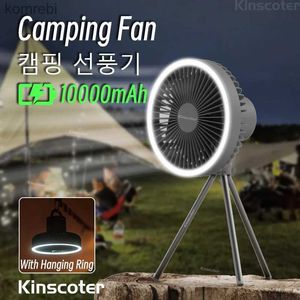 Elektriska fläktar Kinscoter 10000mAh campingtält Fan Multifunktionell laddningsbar skrivbordsfläkt USB Outdoor Takfläkt med LED -ljus LampLPL240122