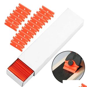 Other Care Cleaning Tools 100Pcs Window Glass Clean Scraper Double Edged Plastic Razor Blade Lable Glue Car Wrap Sticker Squeegee Drop Dhekb