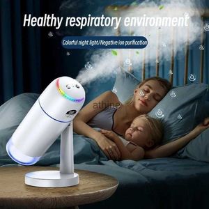 Humidifiers Rotating Bracket Dual Nozzle Air Humidifier USB Rechargeable 5200mAh Battery Portable Heavy Fog Water Aroma Humidifier Diffuser YQ240122