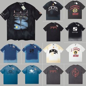 T-shirt popolare primavera estate uomo Paris Moon Upside Down T-shirt oversize in nero Vintage logoro e effetto sporco Jersey T-shirt sportive da uomo T-shirt per il tempo libero