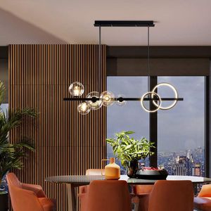 Modern Long LED Ceiling Chandelier Black for Kitchen Table Dining Living Room Pendant Lamp Interior Lighting Lusters Luminaires