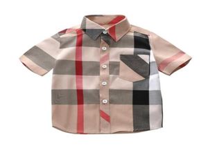 素敵な男の子格子縞のシャツ夏コットンキッズターンダウンカラー半袖シャツファッションボーイ服子供服5353360