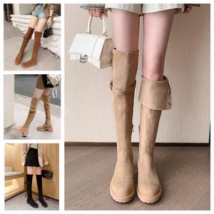 Fashion boots womens Knee boots Boots Black khaki Leather Over-knee Boot Party Flat Boots Snow booties Dark brown