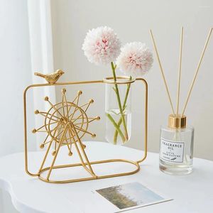 Vase Ins Style Vase Windmill Shape Hidroponic Living Room Decor Modern Metal Plant Holder Pot Home Desktop Decoration