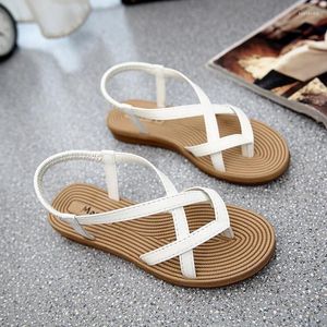 Sandals Summer Shoes Woman Elastic Flat Sandalias Mujer 2024 Strappy Gladiator Beach Ladies Flip Flops White