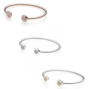 Bangles Authentic 925 Sterling Silver Moments Rose Signature With Crystal Open Bracelet Bangle Fit Bead Charm Diy Fashion Jewelry