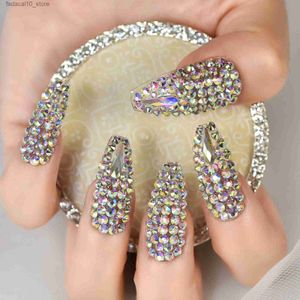 False Nails Full Cover Diamond Rhienstone Manicure Salons At Home Medium Coffin Press On Nail Tips Fake Nails Art Collection Q240122