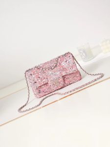 Bolsa de diamante colorida para mulheres, linda bolsa de ombro com forro de couro rosa, novo design, versão clássica, bolsa feminina