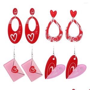 Dangle Chandelier Brincos Fishsheep Valentines Rosa Acrílico Coração Amor Para Mulheres Lábios Vermelhos Forma Longa Meninas Jóias Presentes Drop Deliver Otpbh