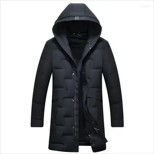 Men's Down Long Duck Jacket Slim Hooded Parkas Warm Coat For Men Male