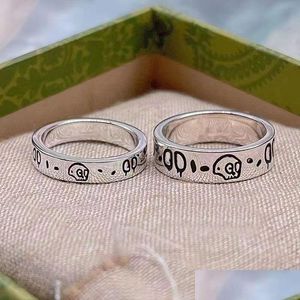 Band Rings Classic Mens Designer Ring Love for Women Ghost Skl Luxury Plated Vintage Sier Letter Fashion Uni Homme Bague Drop Delivery Dhugs