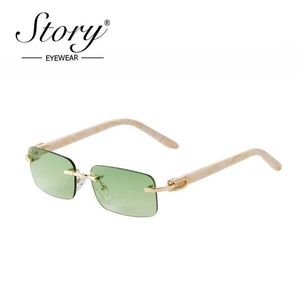 Sunglasses STORY 2022 Retro Frameless Marbling Frame Acetate Sunglasses Men Women Fashion Green Lenses Rimless Rectangle Sun Glasses S520C YQ240120