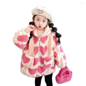 ガールハートパターンガールズファーカジュアルスタイルの子供のためのジャケットコート幼児の子供の服