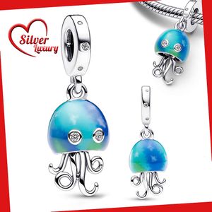 Ocean Blue Octopus Dangle Charm Sterling Fit Charms Sier Original Armband för smyckenillverkning